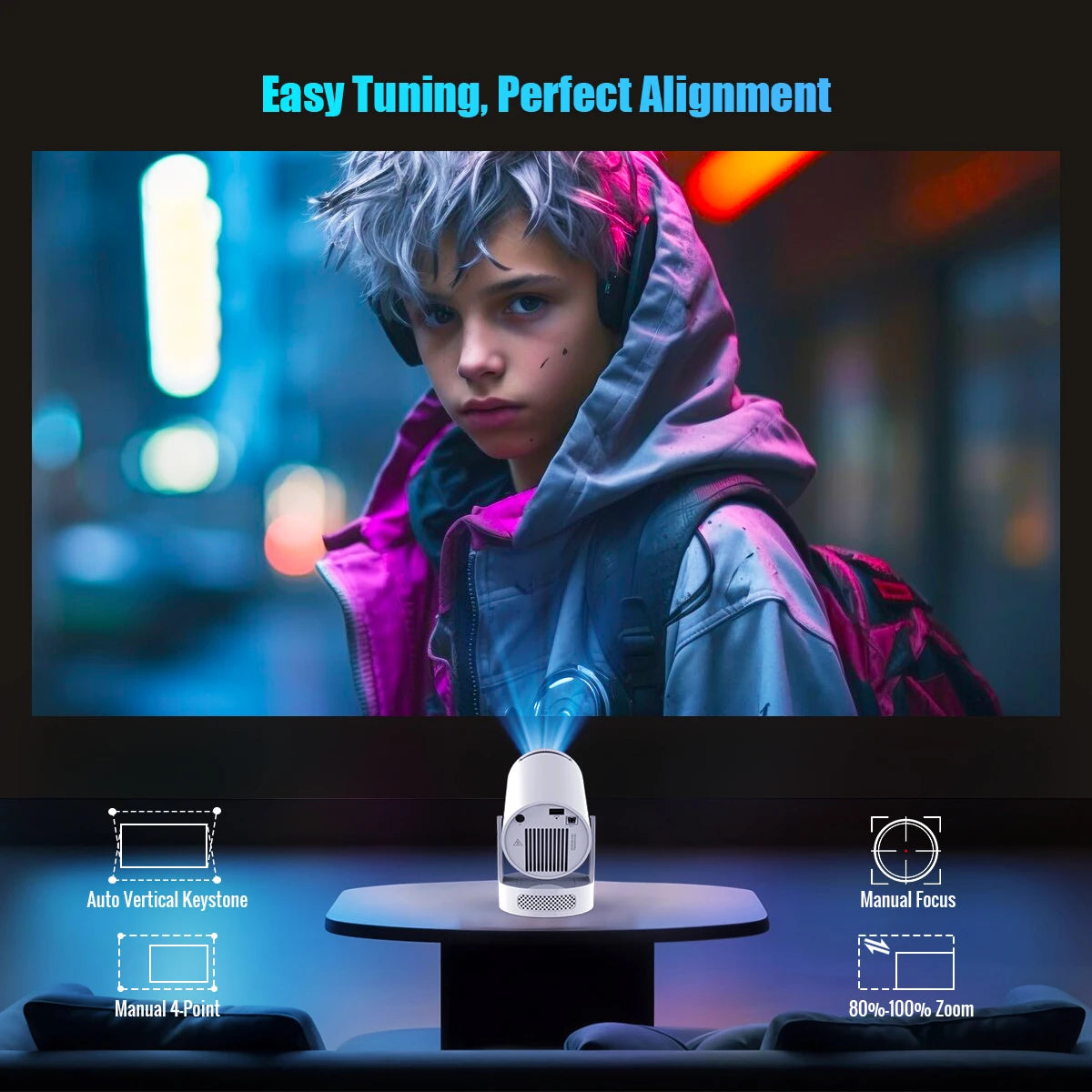 Gadgit Co™ – Smart Mini Portable Projector (Android 14 | WiFi | 180° Rotation)