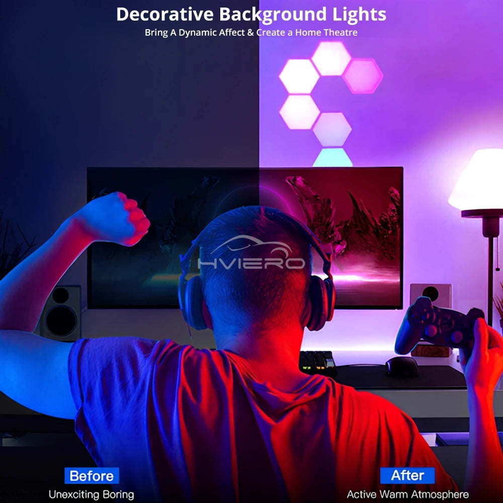 Gadgit Co RGB Hexagon Wall Lamp | Modular, Touch & Remote, No-Hole, 50,000hr