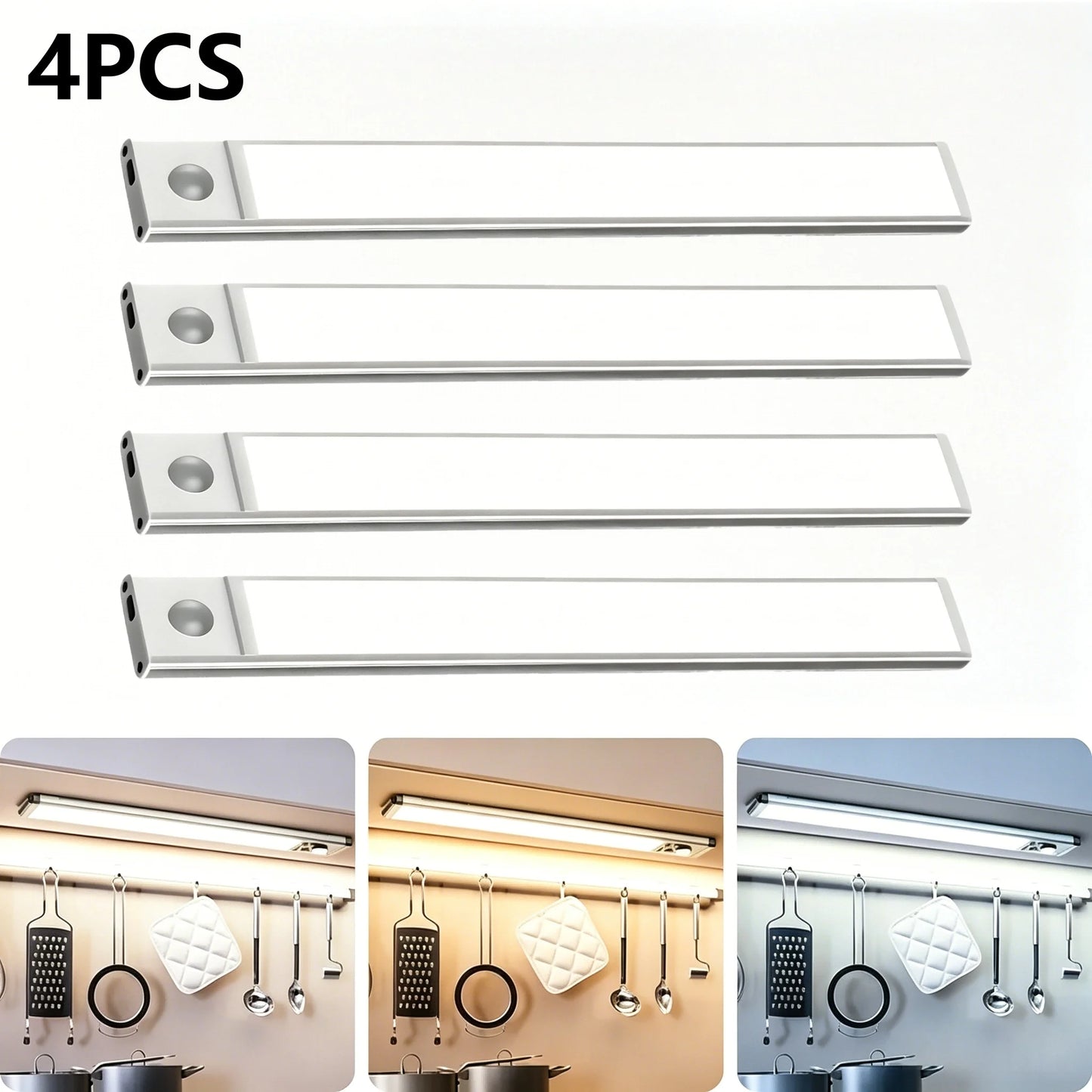 Gadgit Co 40cm Rechargeable LED Bar Light | Motion Sensor, Magnetic, USB, 3 or 4 Pack