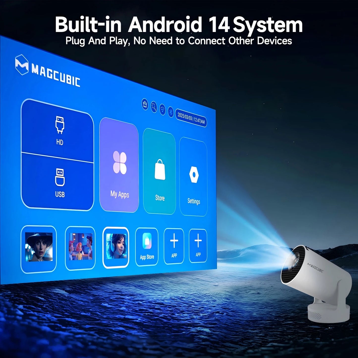 Gadgit Co™ – Smart Mini Portable Projector (Android 14 | WiFi | 180° Rotation)