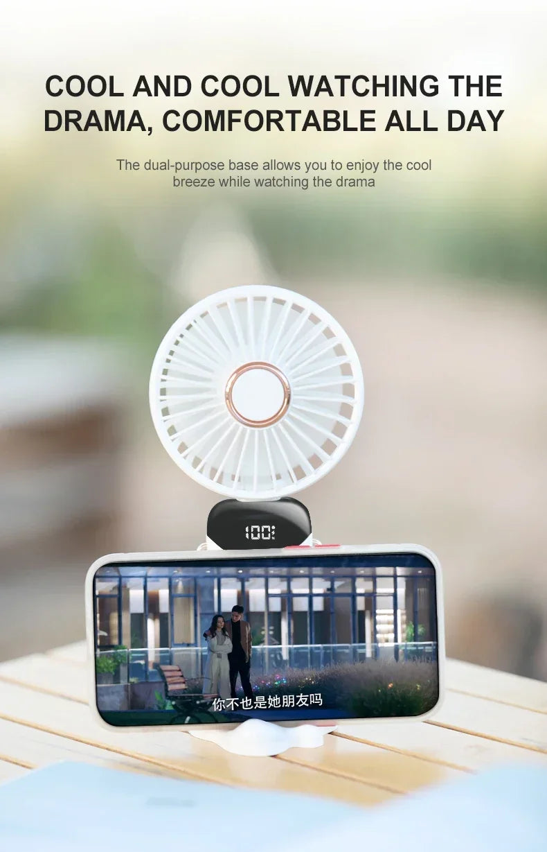 Handheld Mini Fan Foldable Portable Neck Hanging Fans 5 Speed USB Rechargeable.