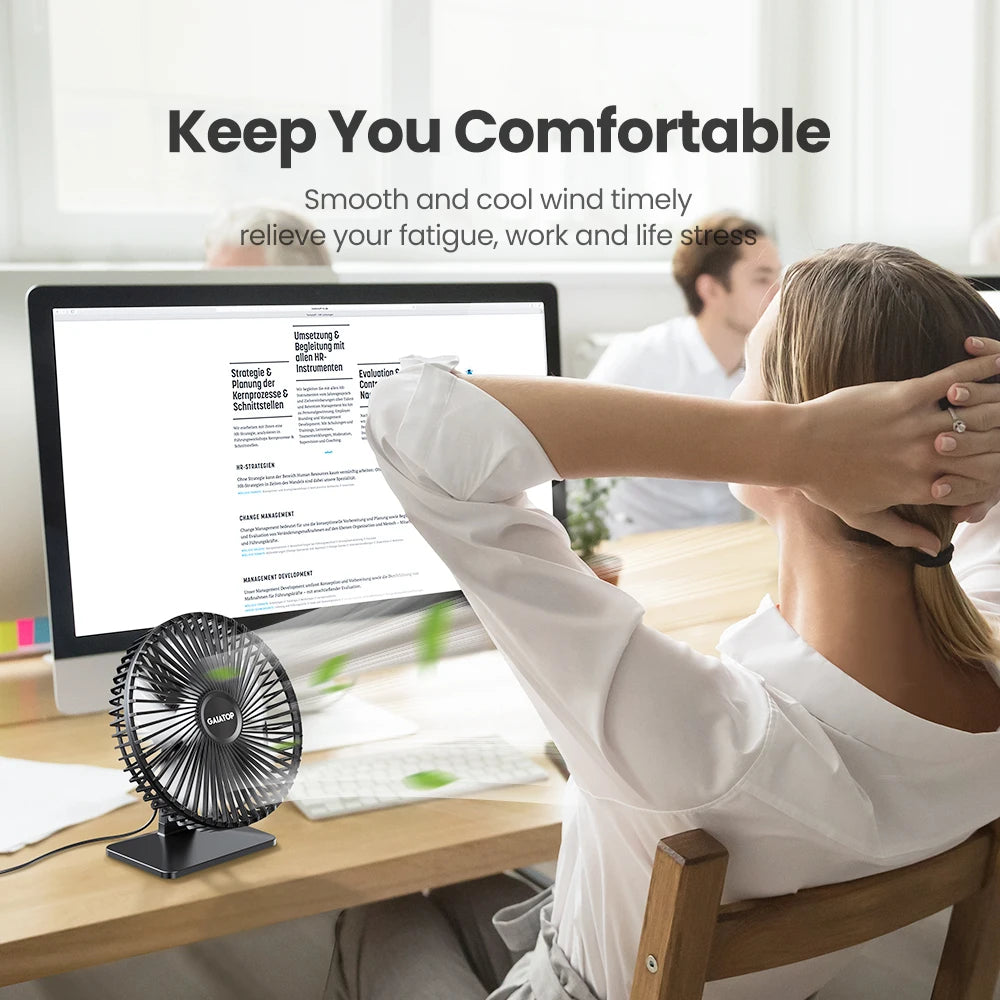 GAIATOP Desk Fan Portable USB Fan 90° Adjustable. Mute 3 Speed Adjustment
