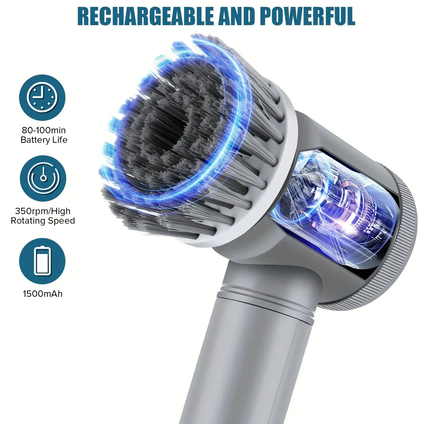 Gadgit Co Cordless Electric Spin Scrubber | 450 RPM, 5 Brush Heads, Rechargeable
