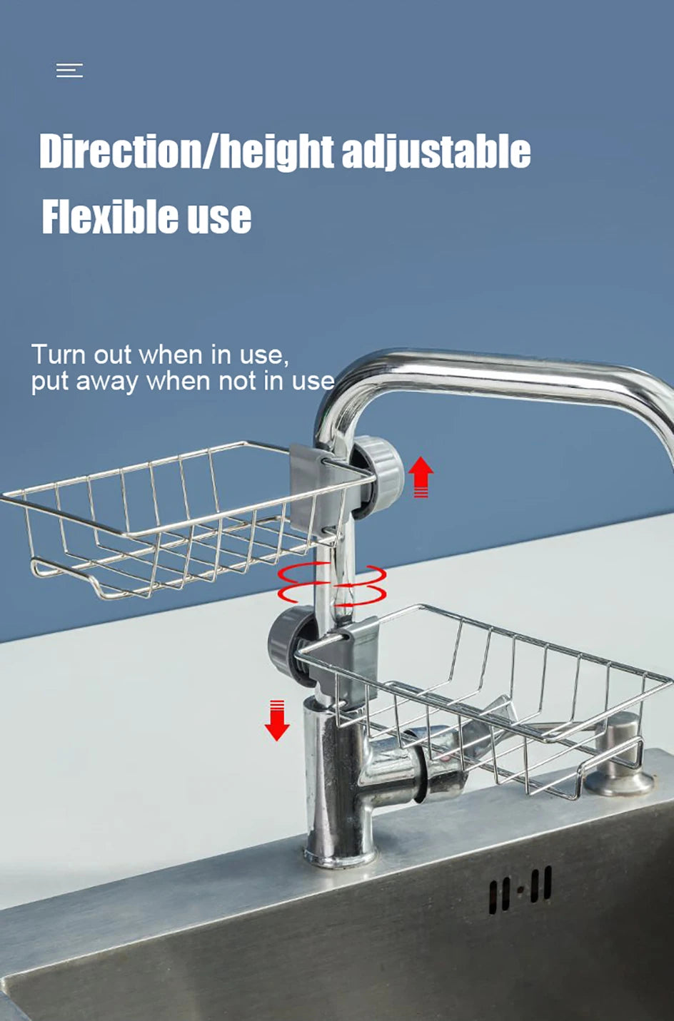 Gadgit Co Faucet Sink Caddy | Sponge, Soap & Towel Holder, No Drilling, 6 Styles