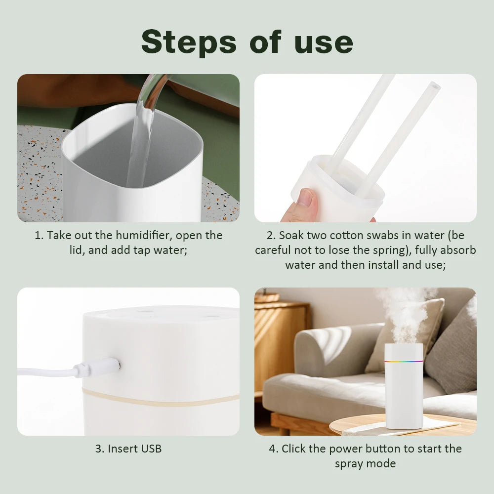 Gadgit Co 600ml Portable USB Cool Mist Humidifier & Aroma Diffuser | Dual Spray, Mood Light