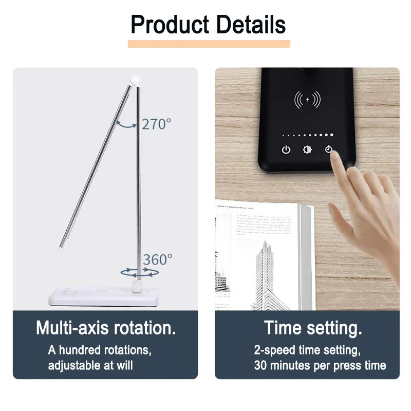 Gadgit Co™ Folding LED Desk Lamp | Wireless Charging, 3 Colour Temps, Timer