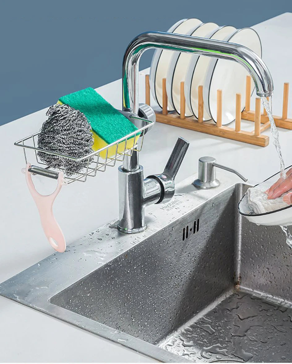 Gadgit Co Faucet Sink Caddy | Sponge, Soap & Towel Holder, No Drilling, 6 Styles