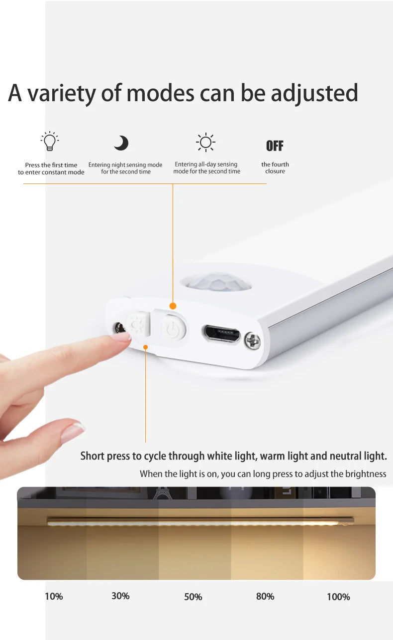 Gadgit Co Aluminum Motion Sensor LED Bar Light | 3 Colour Temps, Dimmable, 5 Sizes