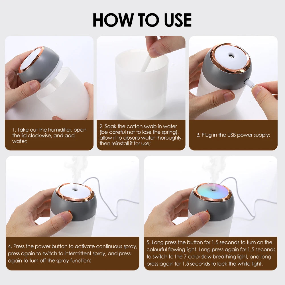 Gadgit Co 600ml Portable USB Cool Mist Humidifier & Aroma Diffuser | Dual Spray, Mood Light