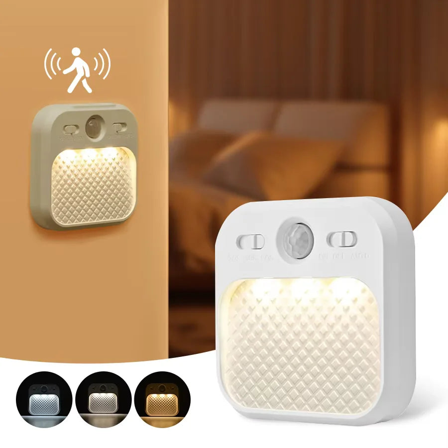 4 Pack Motion Sensor LED Night Light Rechargeable Cabinet Light For Bedroom Stairs Hallway Kitchen Closet Lights Wardrobe Lamp