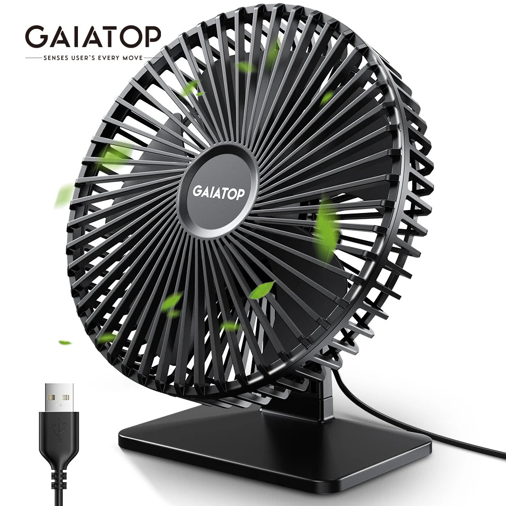 GAIATOP Desk Fan Portable USB Fan 90° Adjustable. Mute 3 Speed Adjustment