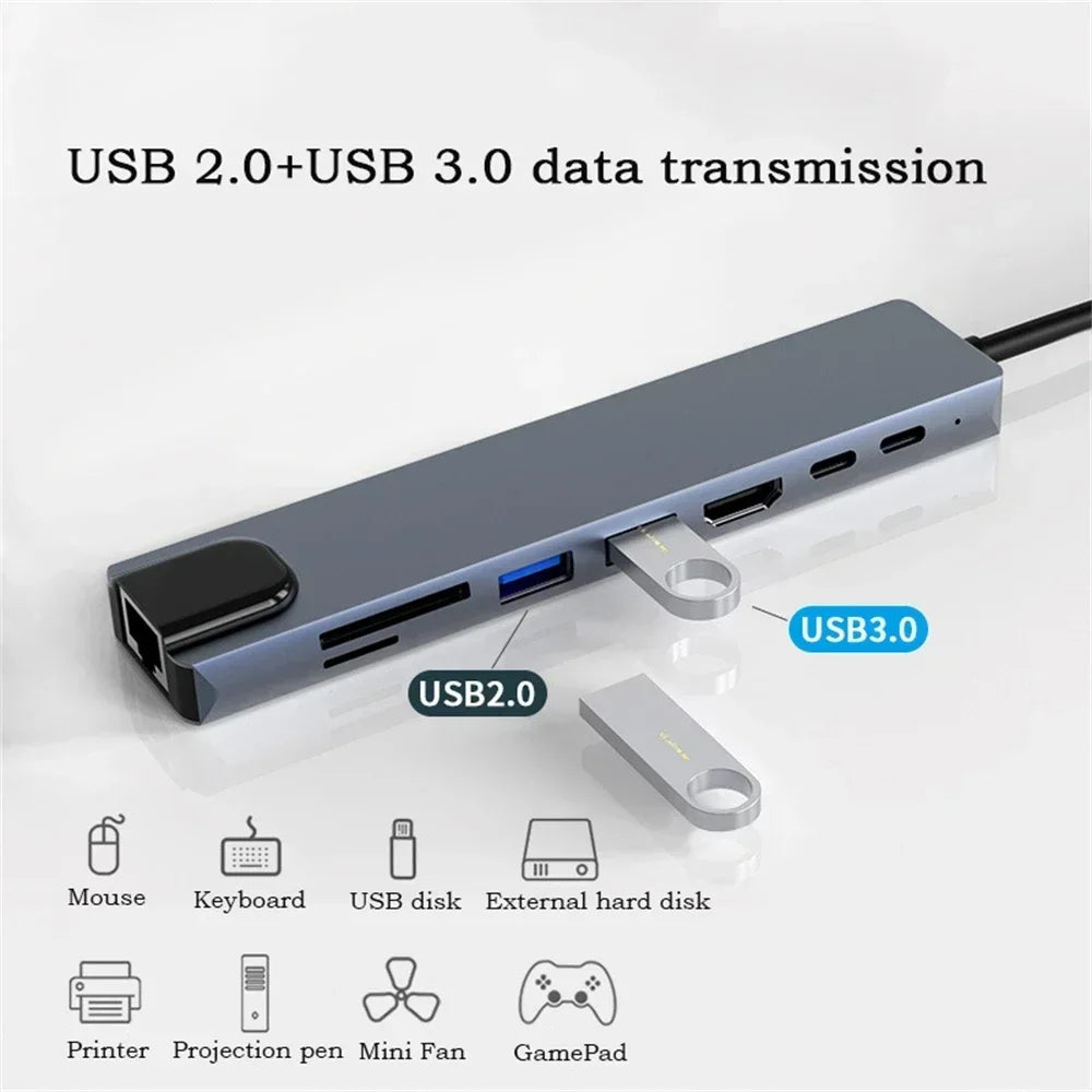 Gadgit Co™ – 8-in-1 USB-C Multiport Hub | 4K HDMI, RJ45, PD, SD/TF
