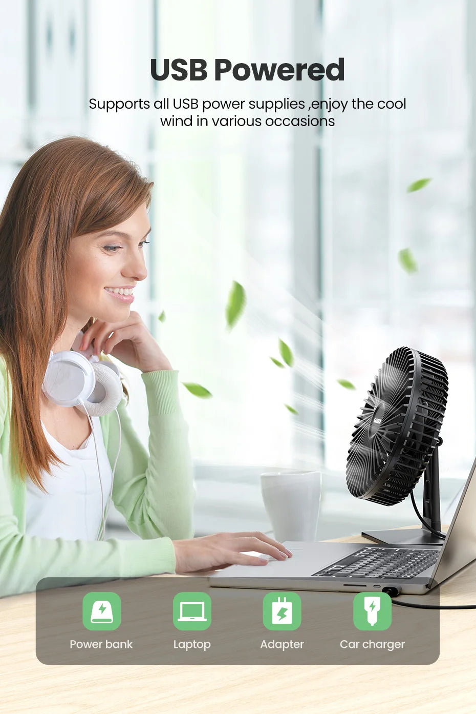 GAIATOP Desk Fan Portable USB Fan 90° Adjustable. Mute 3 Speed Adjustment