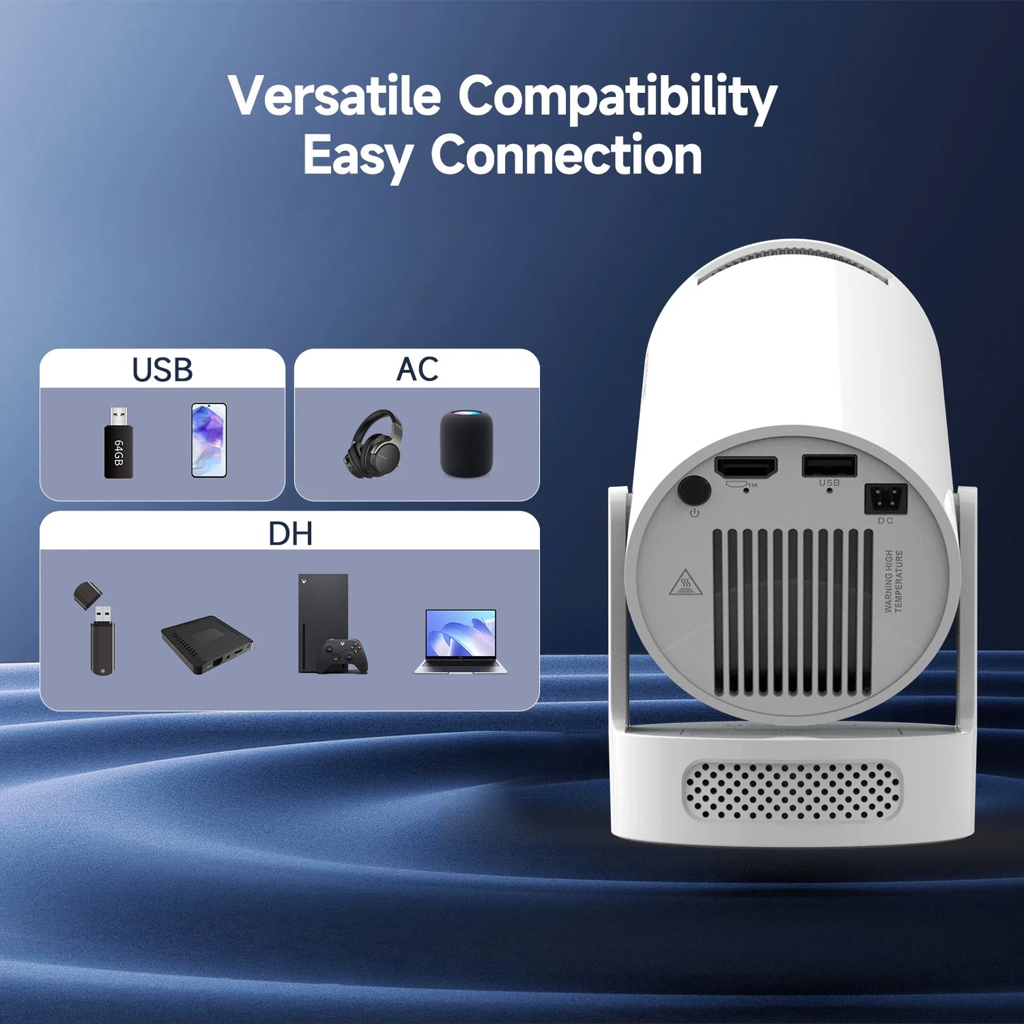 Gadgit Co™ – Smart Mini Portable Projector (Android 14 | WiFi | 180° Rotation)
