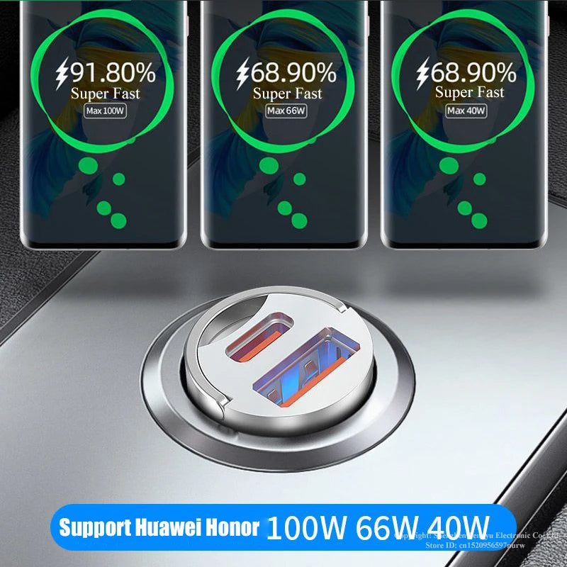 Dual Port USB-C Fast Car Charger | 100W GaN