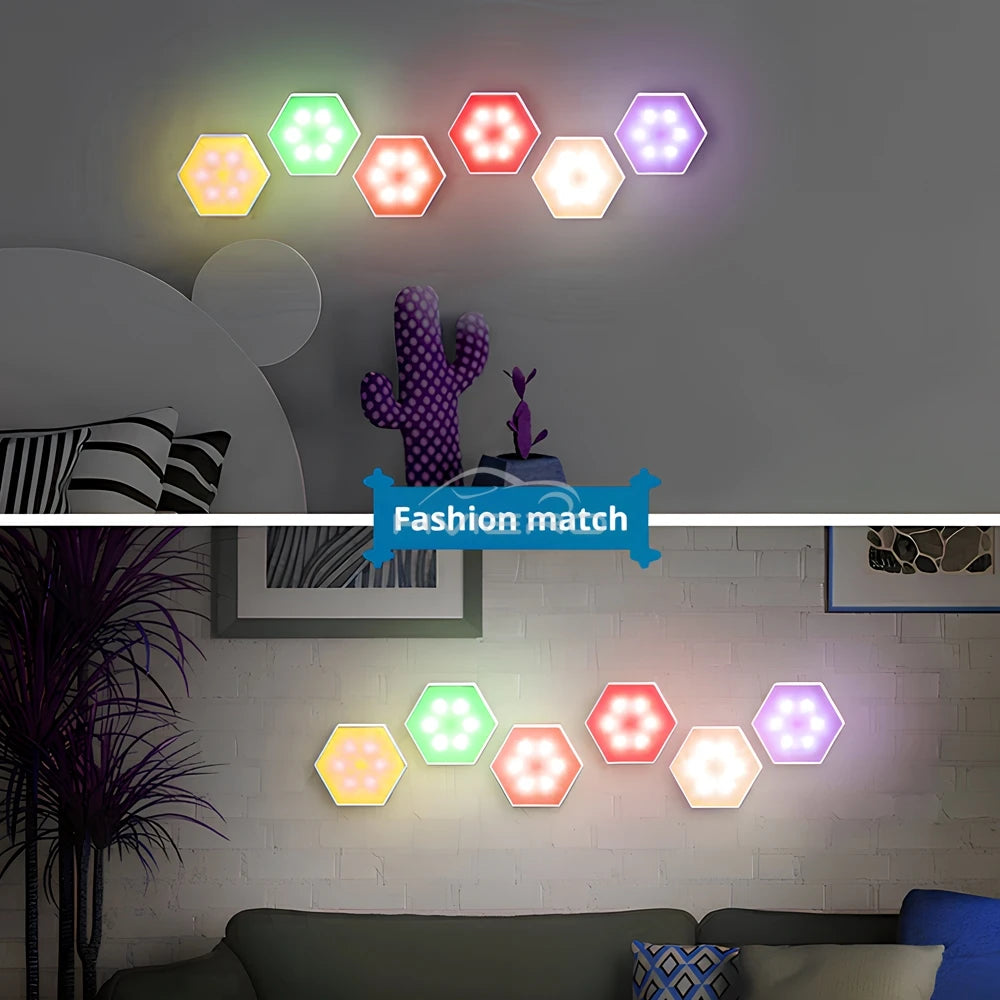 Gadgit Co RGB Hexagon Wall Lamp | Modular, Touch & Remote, No-Hole, 50,000hr