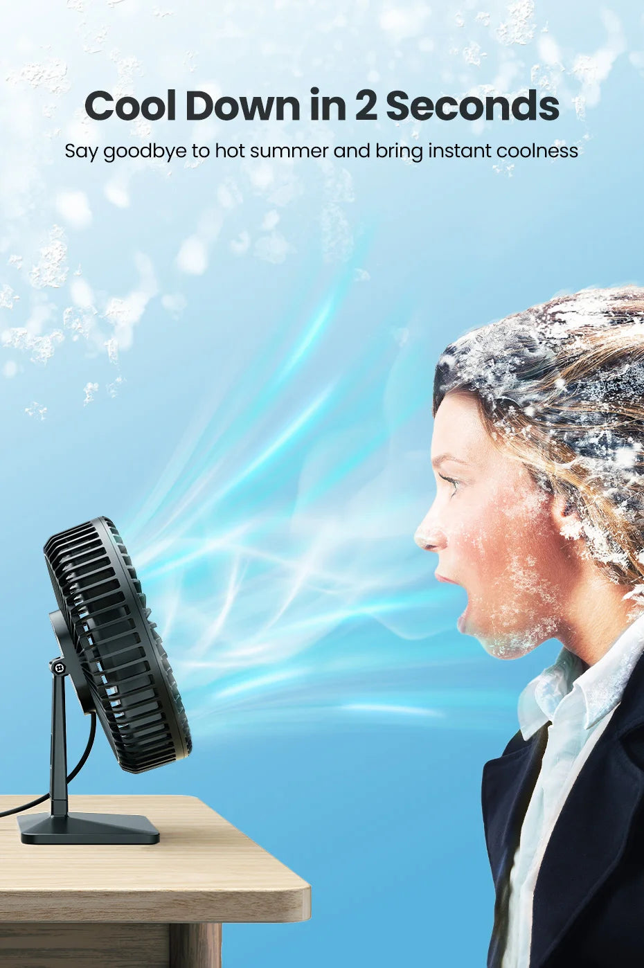 GAIATOP Desk Fan Portable USB Fan 90° Adjustable. Mute 3 Speed Adjustment