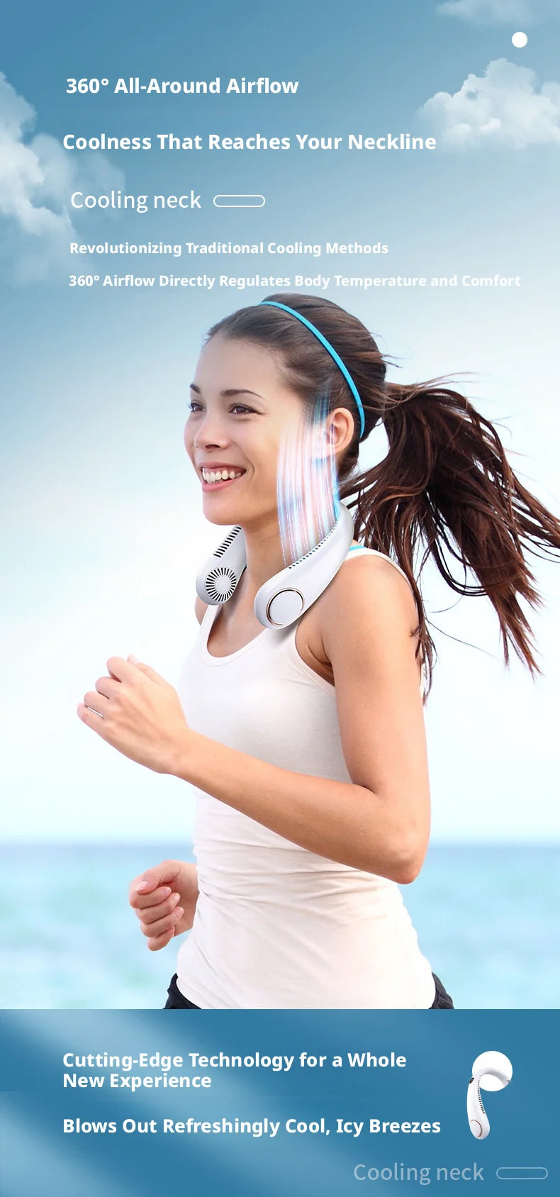 Gadgit Co Portable Bladeless Neck Fan | 5-Speed, USB Rechargeable, Hands-Free Cooling