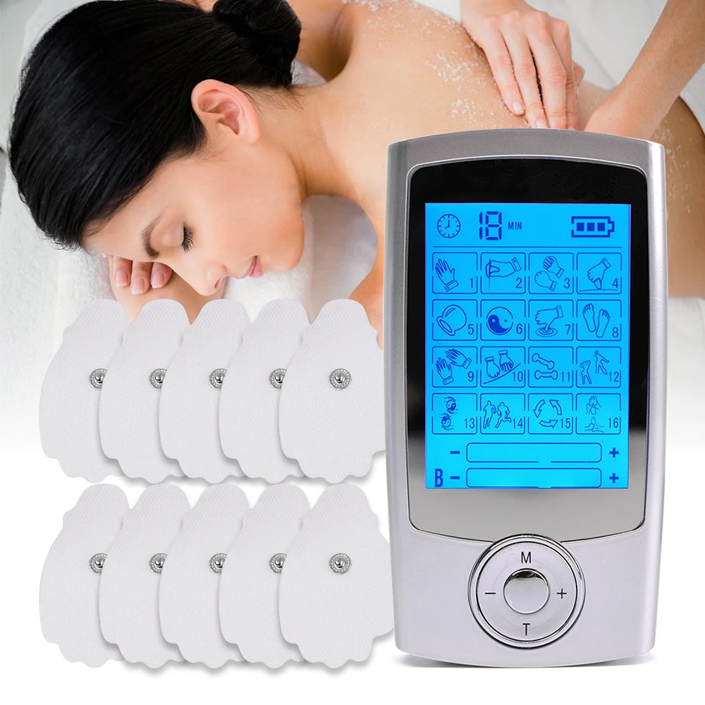 USB Charging TENS Machine EMS Muscle Stimulator Dual Channel 16 Mode Electronic Pulse Massager for Pain Relief Body Treatment