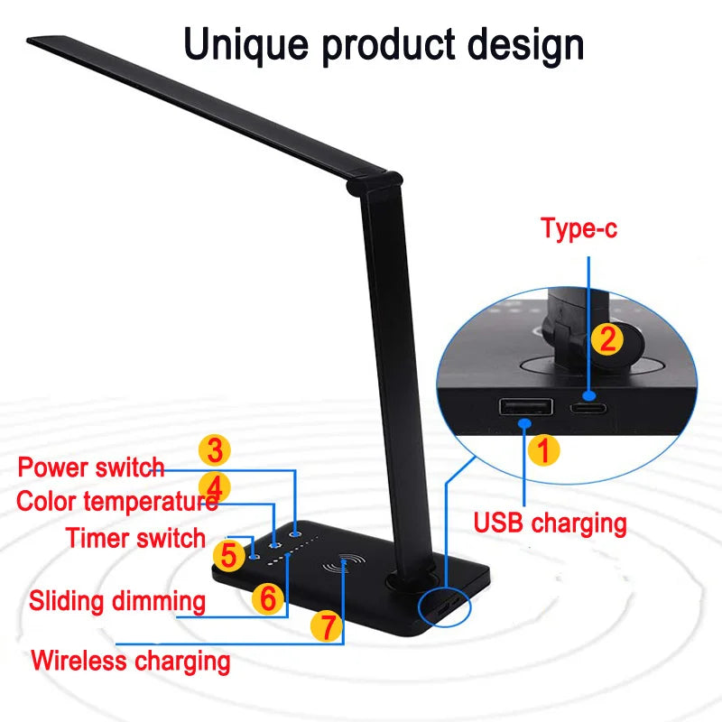 Gadgit Co™ Folding LED Desk Lamp | Wireless Charging, 3 Colour Temps, Timer