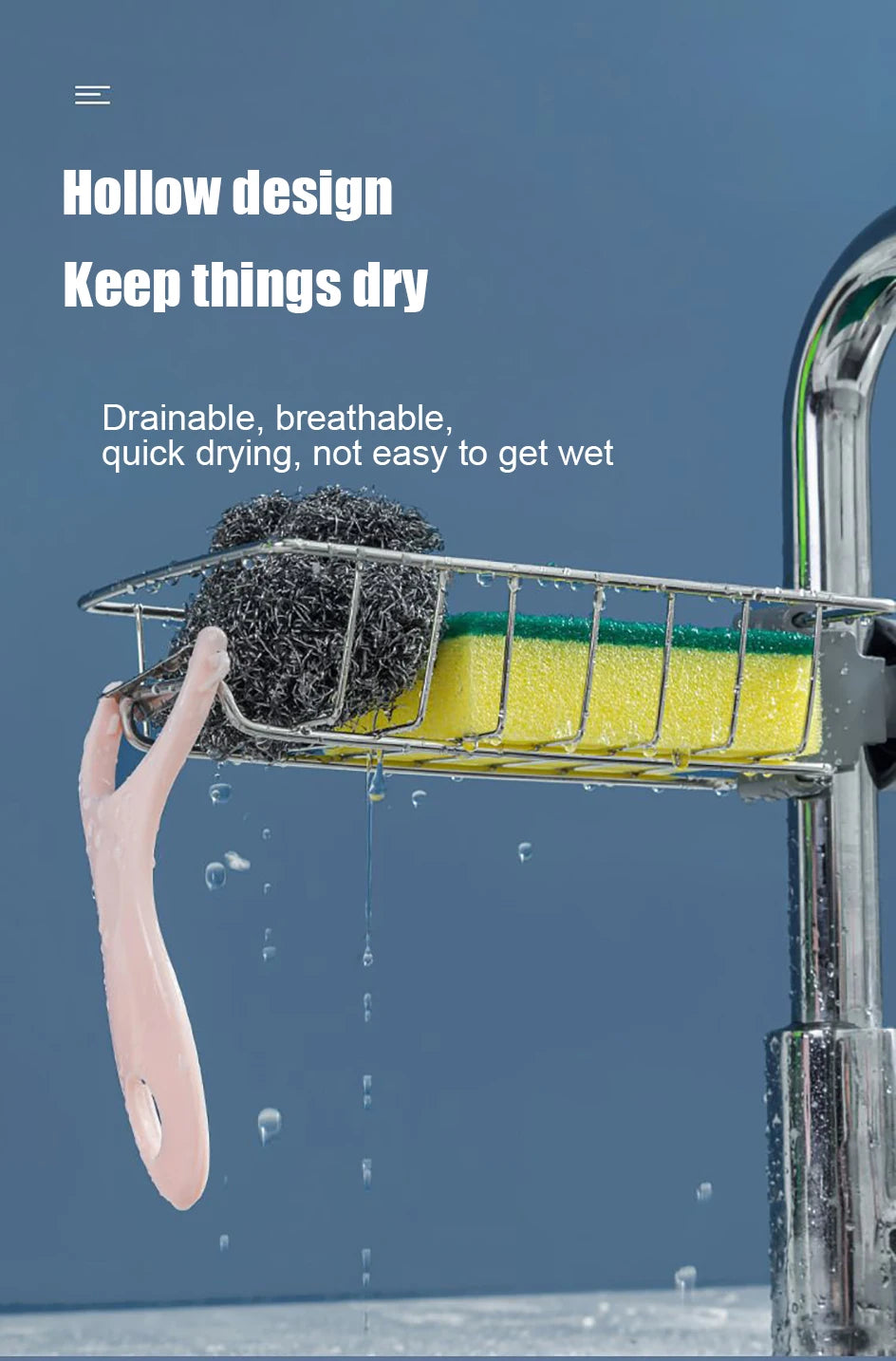 Gadgit Co Faucet Sink Caddy | Sponge, Soap & Towel Holder, No Drilling, 6 Styles