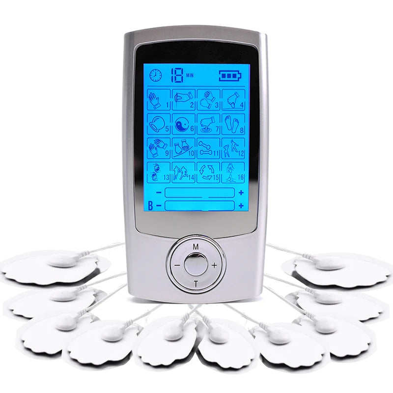 USB Charging TENS Machine EMS Muscle Stimulator Dual Channel 16 Mode Electronic Pulse Massager for Pain Relief Body Treatment