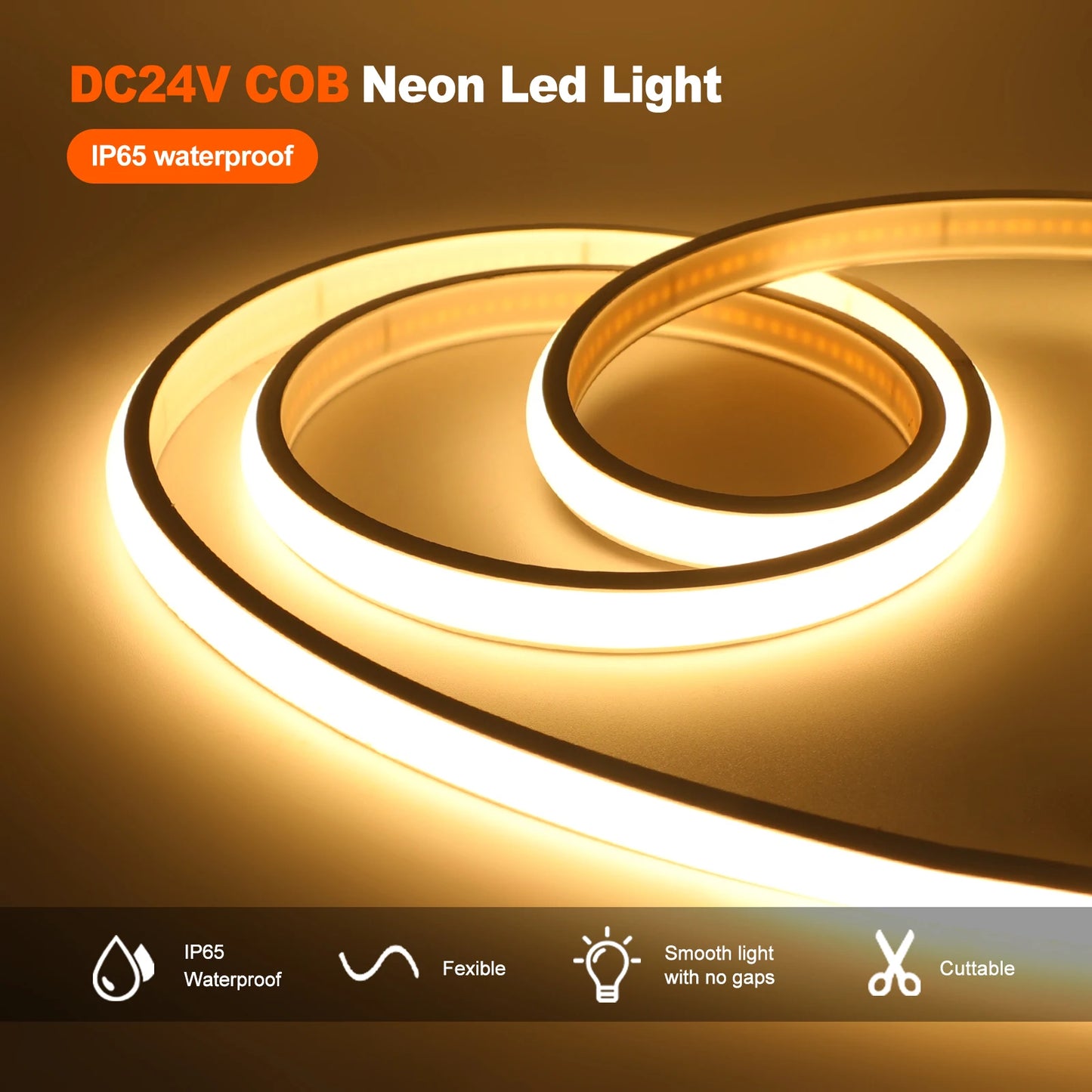 Gadgit Co AquaGlow™ Waterproof COB LED Strip Light | 12V & 24V, IP65/67, 0.5–20m