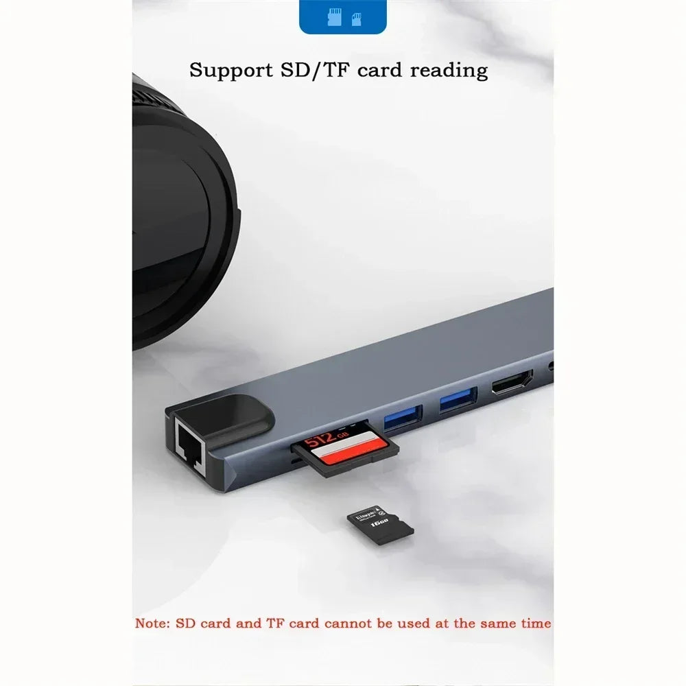 Gadgit Co™ – 8-in-1 USB-C Multiport Hub | 4K HDMI, RJ45, PD, SD/TF