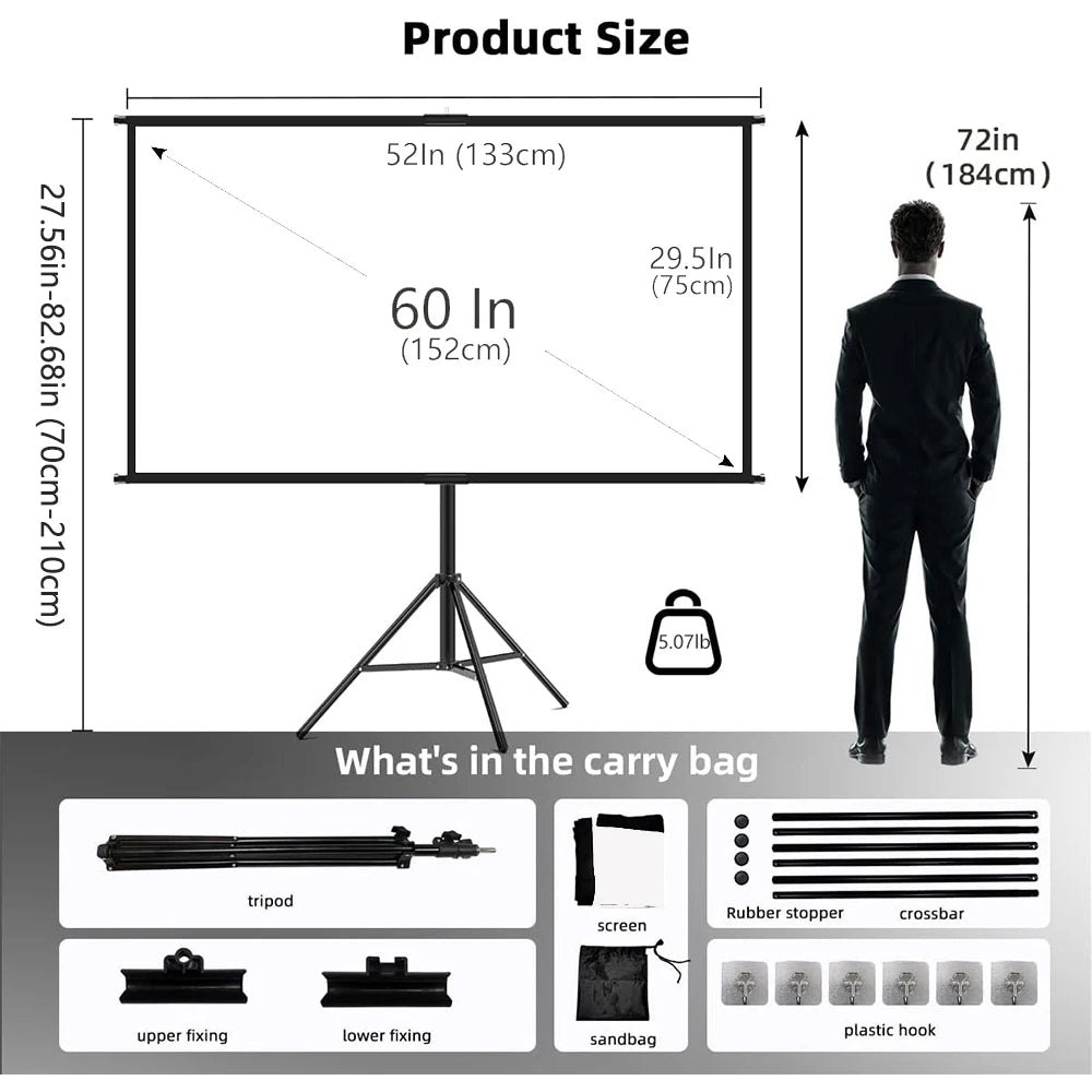Gadgit Co™ – Foldable 16:9 Projector Screen with Stand & Carry Bag