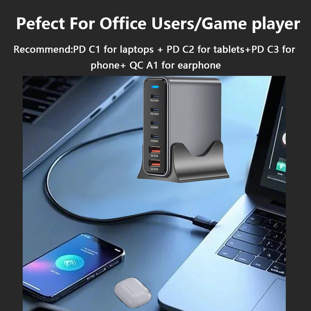 800W/670W/470W USB C Fast GaN Charger Multi-port Desktop Charging Station For iPhone Samsung Xiaomi Huawei Macbook Type C PD3.0