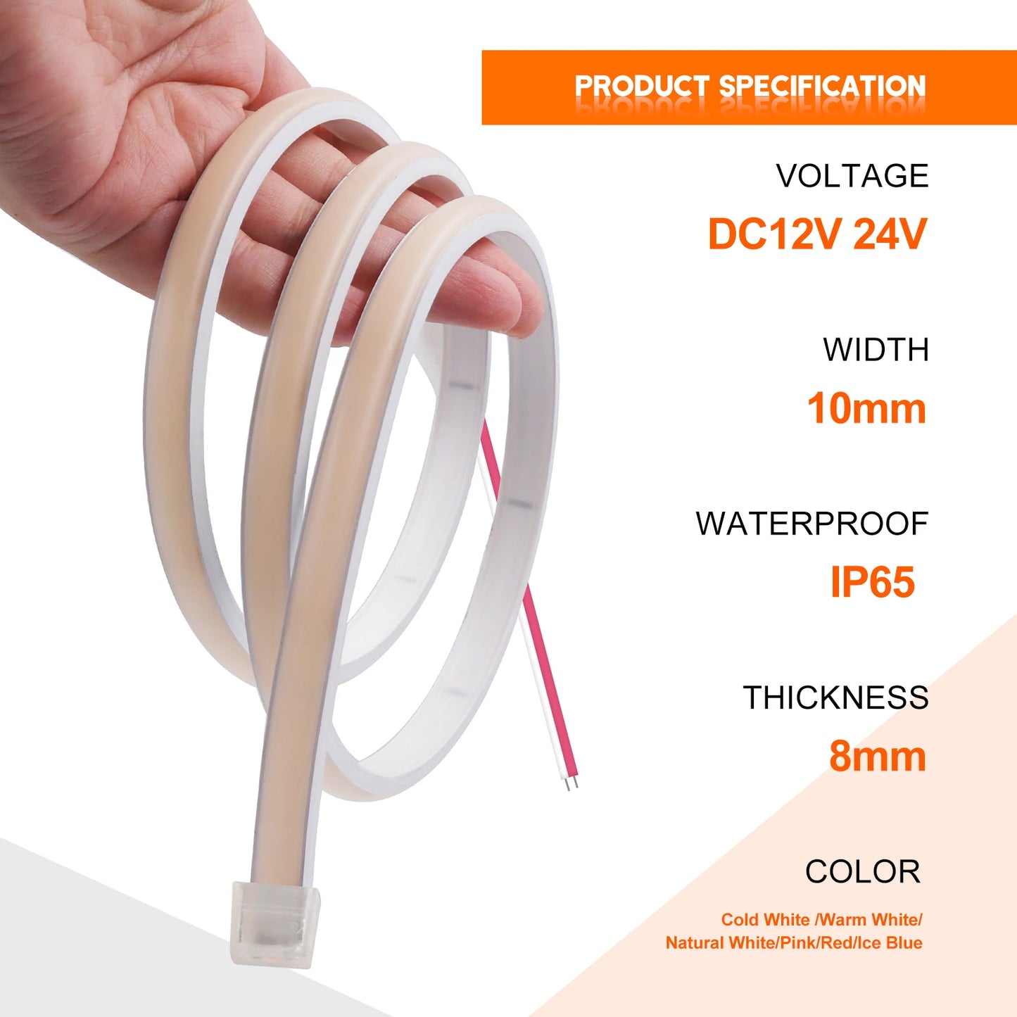 Gadgit Co AquaGlow™ Waterproof COB LED Strip Light | 12V & 24V, IP65/67, 0.5–20m