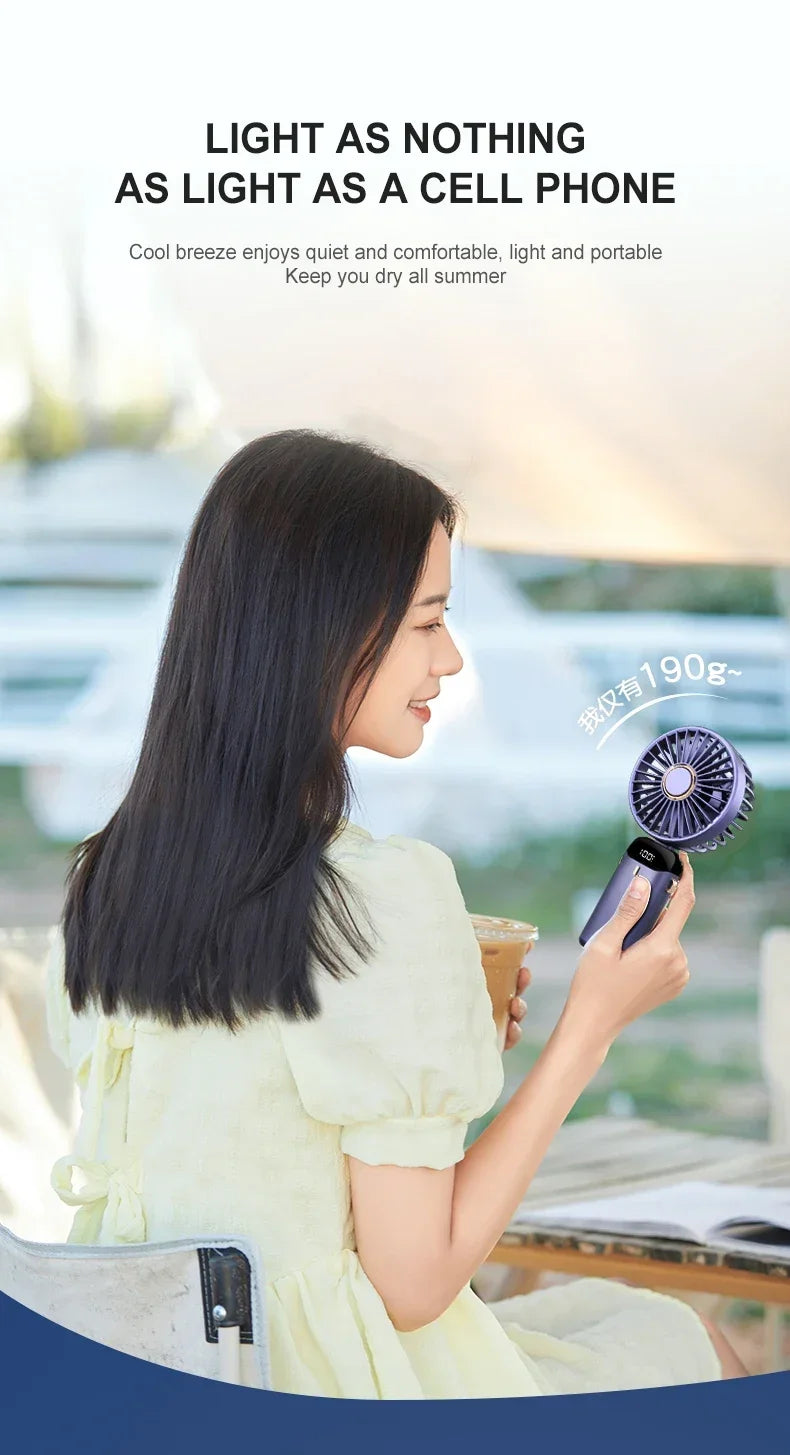 Handheld Mini Fan Foldable Portable Neck Hanging Fans 5 Speed USB Rechargeable.