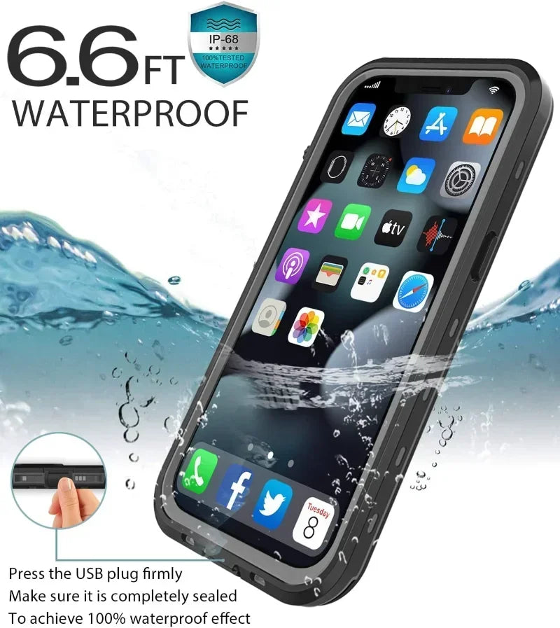 AquaShield Pro™ – IP68 Fully Sealed Waterproof iPhone Case
