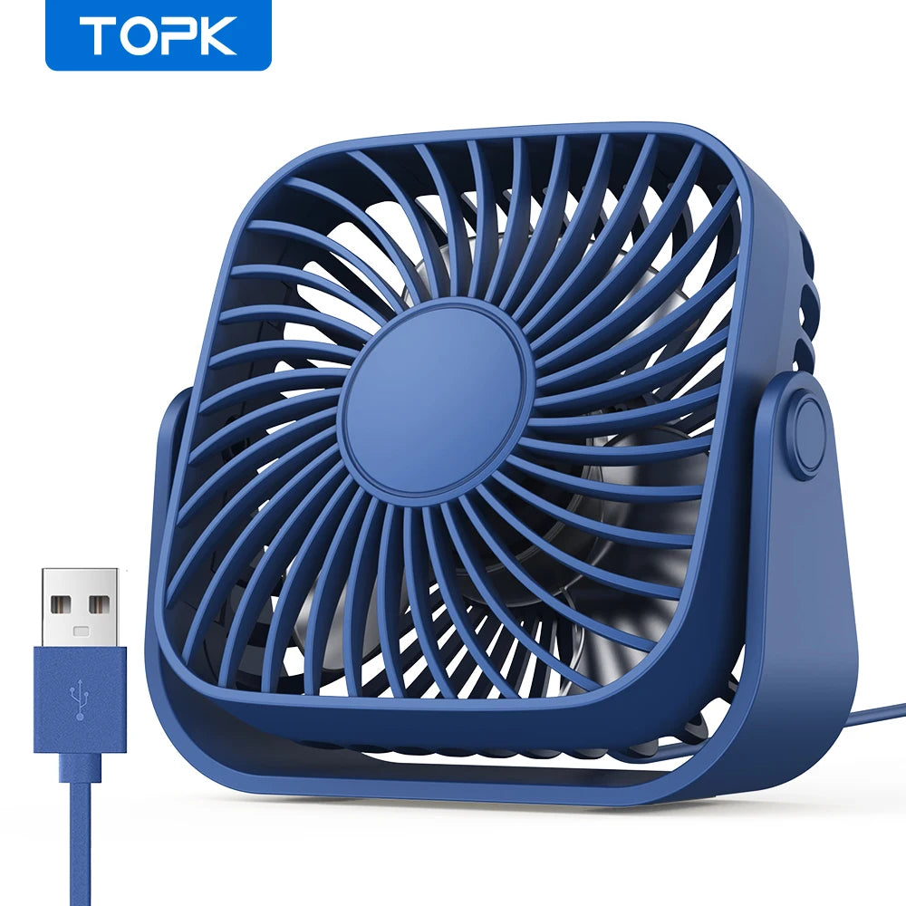 TOPK 4Inch USB Mini Portable Fan 3 Speeds Quiet Desk Table Personal Fan,360°Adjustment Standing Fans for Room Home