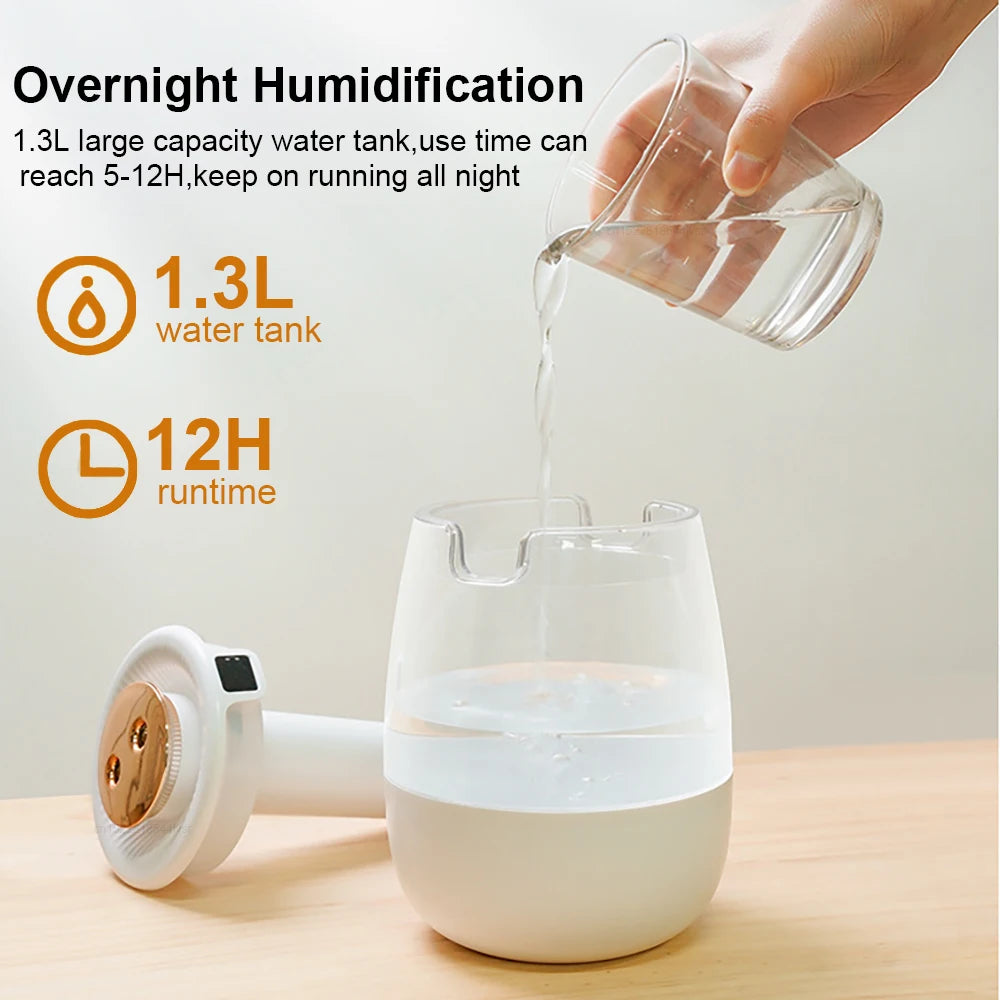 Gadgit Co 1.3L Large Capacity Dual Spray Desktop Humidifier | 20hr Runtime, Night Light