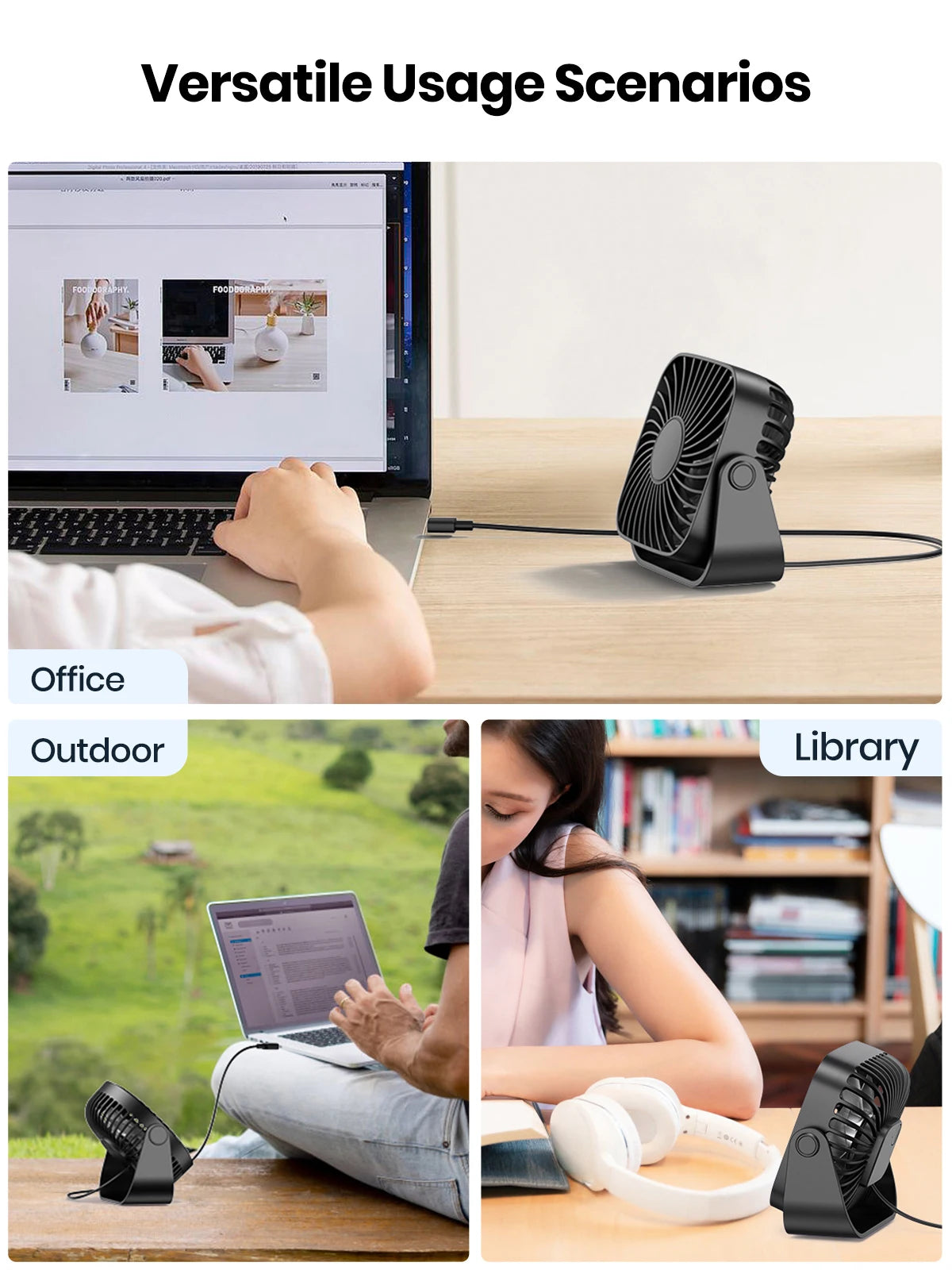 Gadgit Co™ – USB Portable Desk Fan | 3 Speeds, 360° Adjustable