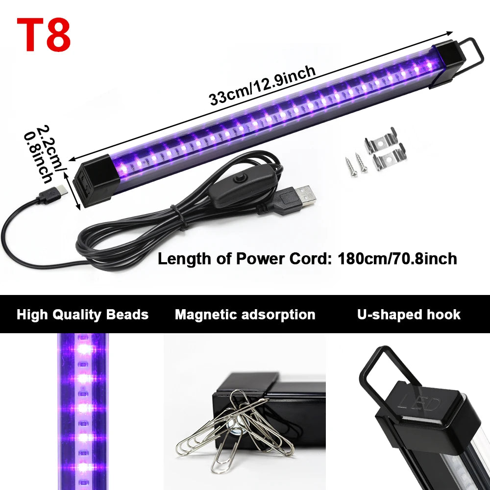 Gadgit Co UV Blacklight Tube | 395nm, 6W USB, T5 or T8 with Magnetic Mount