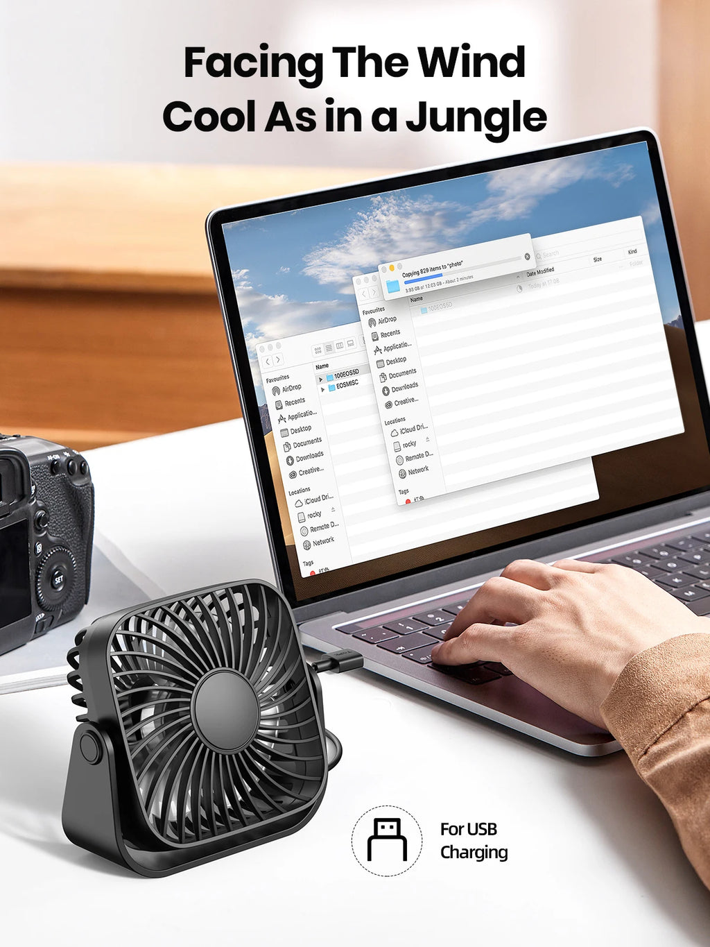 TOPK 4Inch USB Mini Portable Fan 3 Speeds Quiet Desk Table Personal Fan,360°Adjustment Standing Fans for Room Home