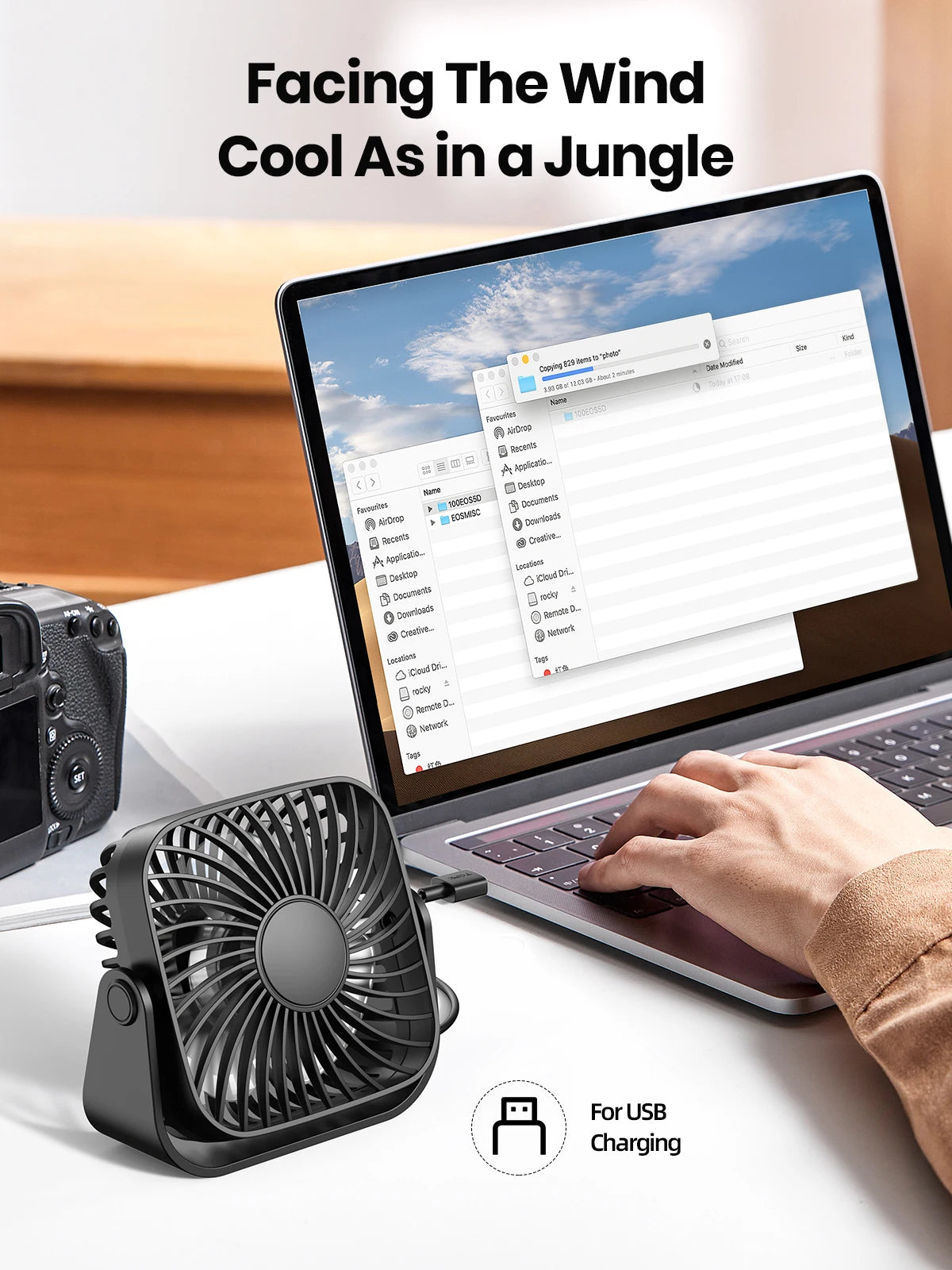 TOPK 4Inch USB Mini Portable Fan 3 Speeds Quiet Desk Table Personal Fan,360°Adjustment Standing Fans for Room Home