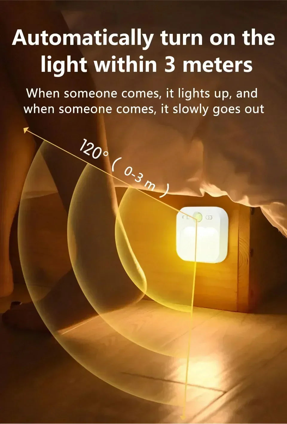 4 Pack Motion Sensor LED Night Light Rechargeable Cabinet Light For Bedroom Stairs Hallway Kitchen Closet Lights Wardrobe Lamp