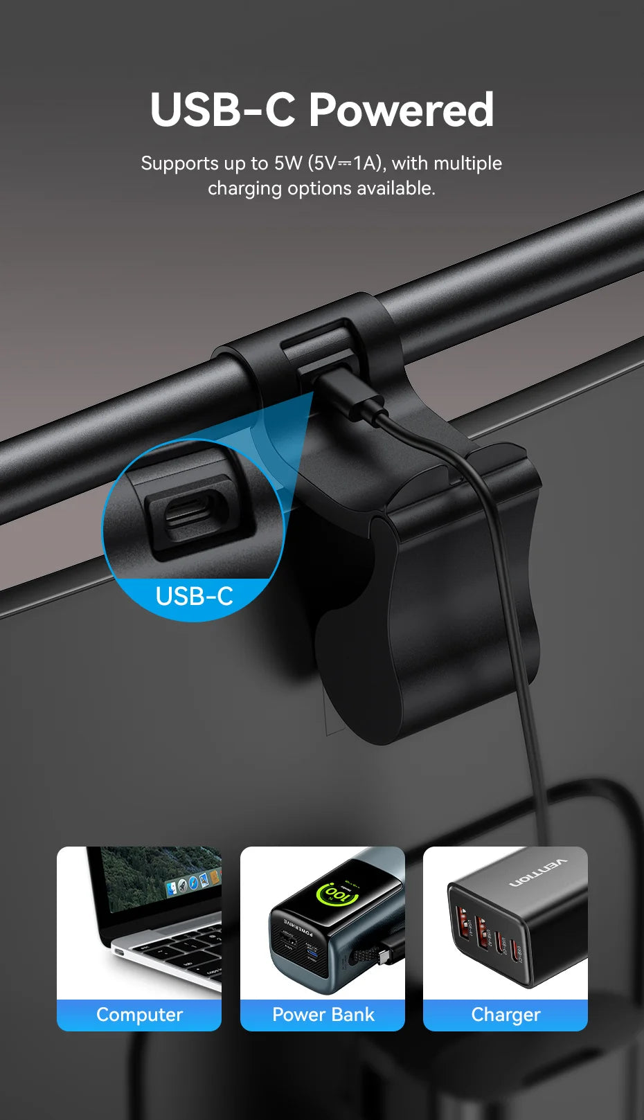 VisionGlow Pro™ LED Monitor Light Bar | Gravity Clip, 3-Colour Temp, USB-C